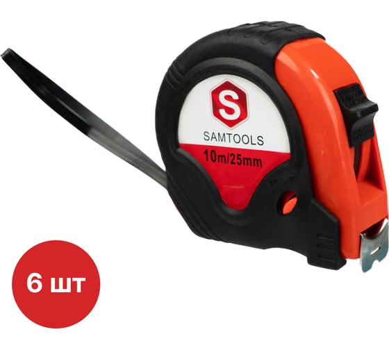 Изображение товара Рулетка SAMGRUPP 10 м с прорезиненным корпусом (упаковка 6 шт) SAMC-063001000-6