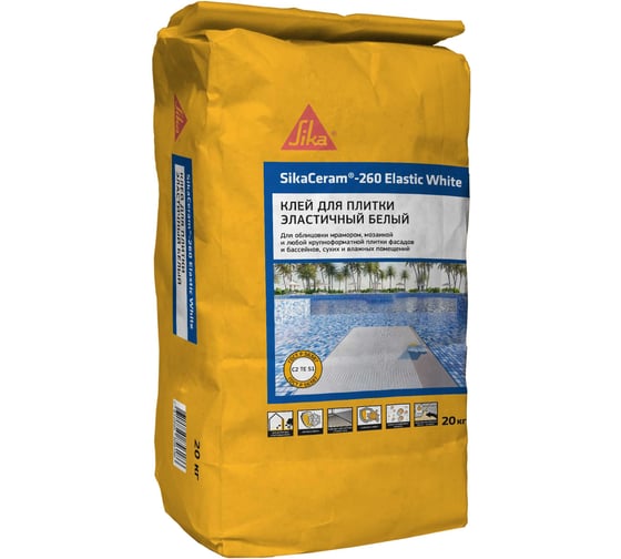 Изображение товара Плиточный клей SIKA Ceram-260 Elastic White Мешок 20 кг, класс С2 ТЕ S1 Белый 740208