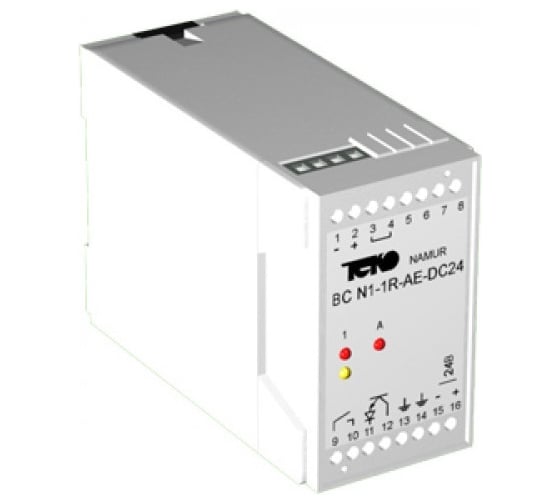 Изображение товара Блок сопряжения ТЕКО BC N1-1R-AE-DC24 под.выключатель 1,релей.выход 1,элект.выход 0,ном.напр 24 В DC,раб.тем-ры0…+60°C, 00-00022149