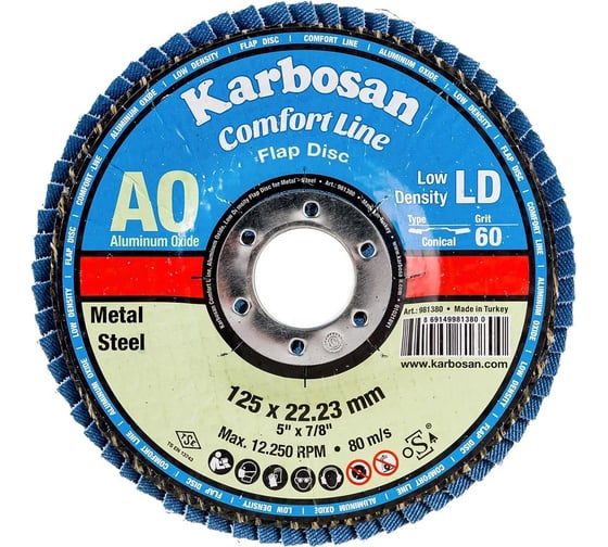 Изображение товара Круг лепестковый КЛТ Karbosan Comfort Line AO LD Flap Конический 125x22 мм/Р60 (10 шт) KAR-981380-10