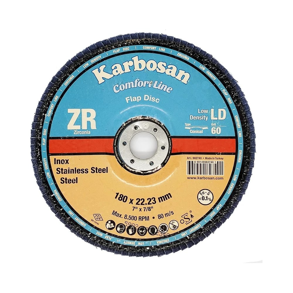 Изображение товара Круг лепестковый КЛТ Karbosan Comfort Line ZR LD Flap 180x22 мм Р60 INOX 10 шт