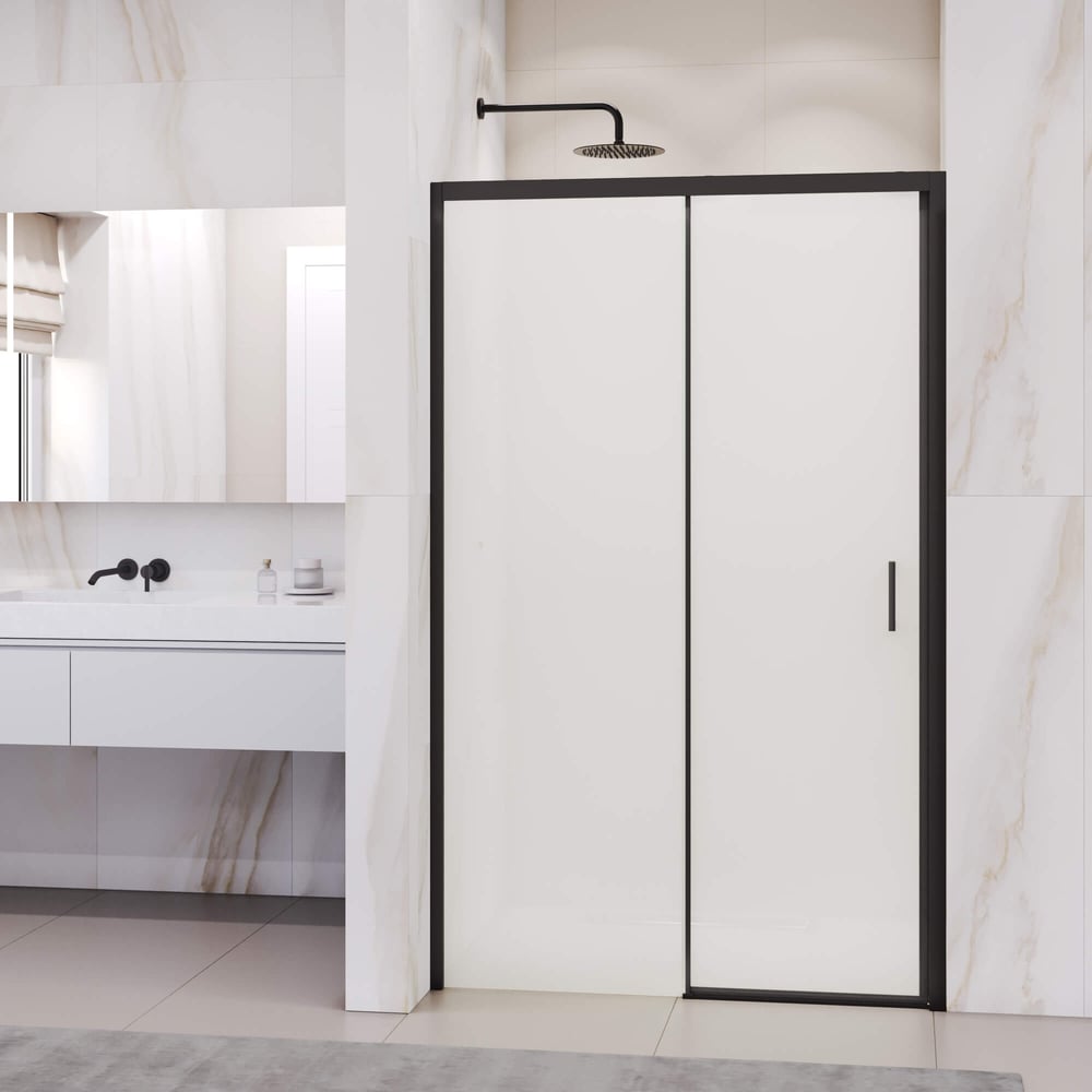 Изображение товара Душевая дверь RGW 170x195 молочного стекла черная раздвижная