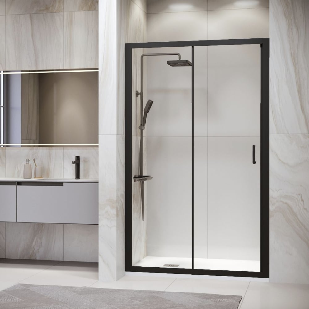 Изображение товара Душевая дверь RGW 140x195 см раздвижная с антикапля черный профиль