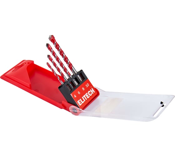 Изображение товара Набор сверл универсальных Elitech Multi Construction 4, 6, 8, 10 мм 1820.172000 205077