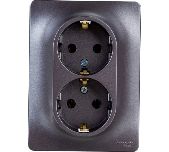 Изображение товара 2-местная розетка Systeme Electric скрытой проводки Glossa 16А IP20 250В с заземлением в сборе графит GSL001324