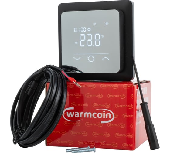 Изображение товара Терморегулятор программируемый с WiFi Warmcoin W600i черный зеркальный W600_WIFI_черный_зерк