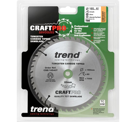Изображение товара Пильный диск 165 мм, 40 зубьев, в комплекте 10 штук TREND CSB/16540T/10