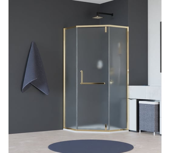 Изображение товара Душевой уголок RGW 90*90*195 HO-084-Gb, трапеция, золото брашированное, матовое стекло 8 мм, 2 уп. 350608499-026