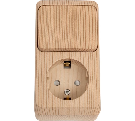 Изображение товара Блок 1-местная розетка + 1-клавишный выключатель Systeme Electric открытой проводки Этюд с заземлением защитные шторки сосна BPA16-201D