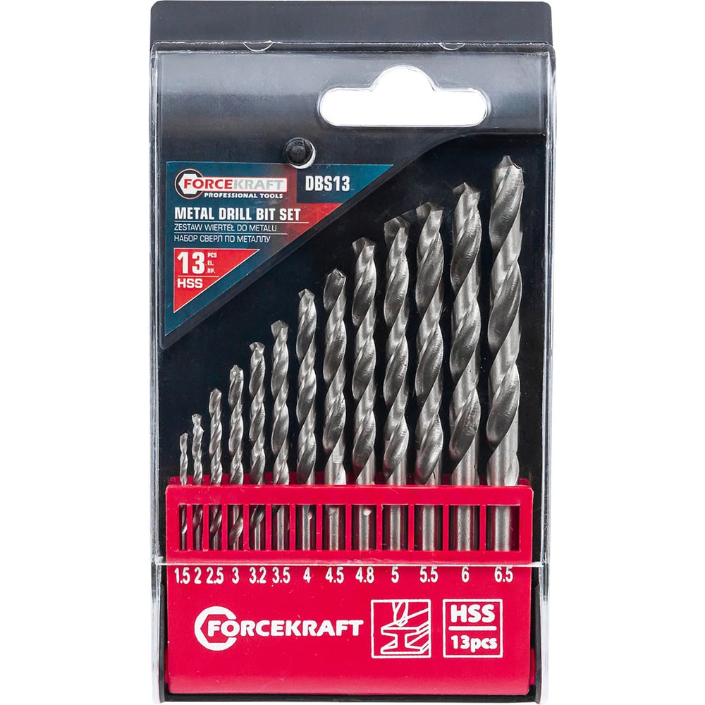 Изображение товара Набор сверл по металлу Forcekraft FK-DBS13 13 предметов HSS в футляре