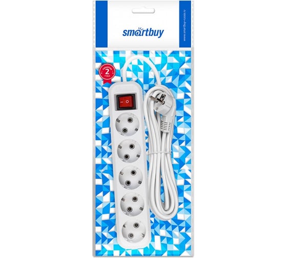 Изображение товара Удлинитель Smartbuy 5 гнезд 10 м, 16А/3,5кВт с выкл. и заземлением ПВС 3x1,0 SBE-16-5-10-ZS