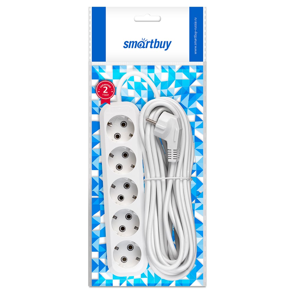 Изображение товара Удлинитель Smartbuy 5 гнезд 10 метров 16А 3,5кВт с заземлением