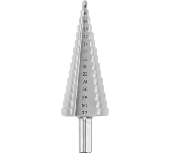 Изображение товара Сверло ступенчатое HORTZ 4-32 ст.15, dхв=10,0, Р6М5, 4,6,8,10,12,14,16,18,20,22,24,26,28,30,32 1140507