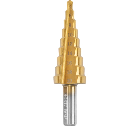 Изображение товара Сверло ступенчатое HORTZ 4-20 ст.9 нитрид титан, dхв=8,0, Р6М5) (4,6,8,10,12,14,16,18,20) HORTZ 1140510