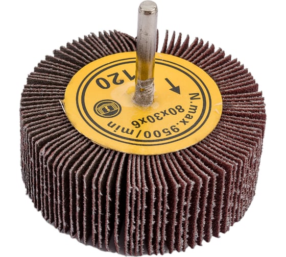 Изображение товара Головка-щётка лепестковая на шпильке (80x30x6 мм; Р120) Orientcraft OCFW80306120