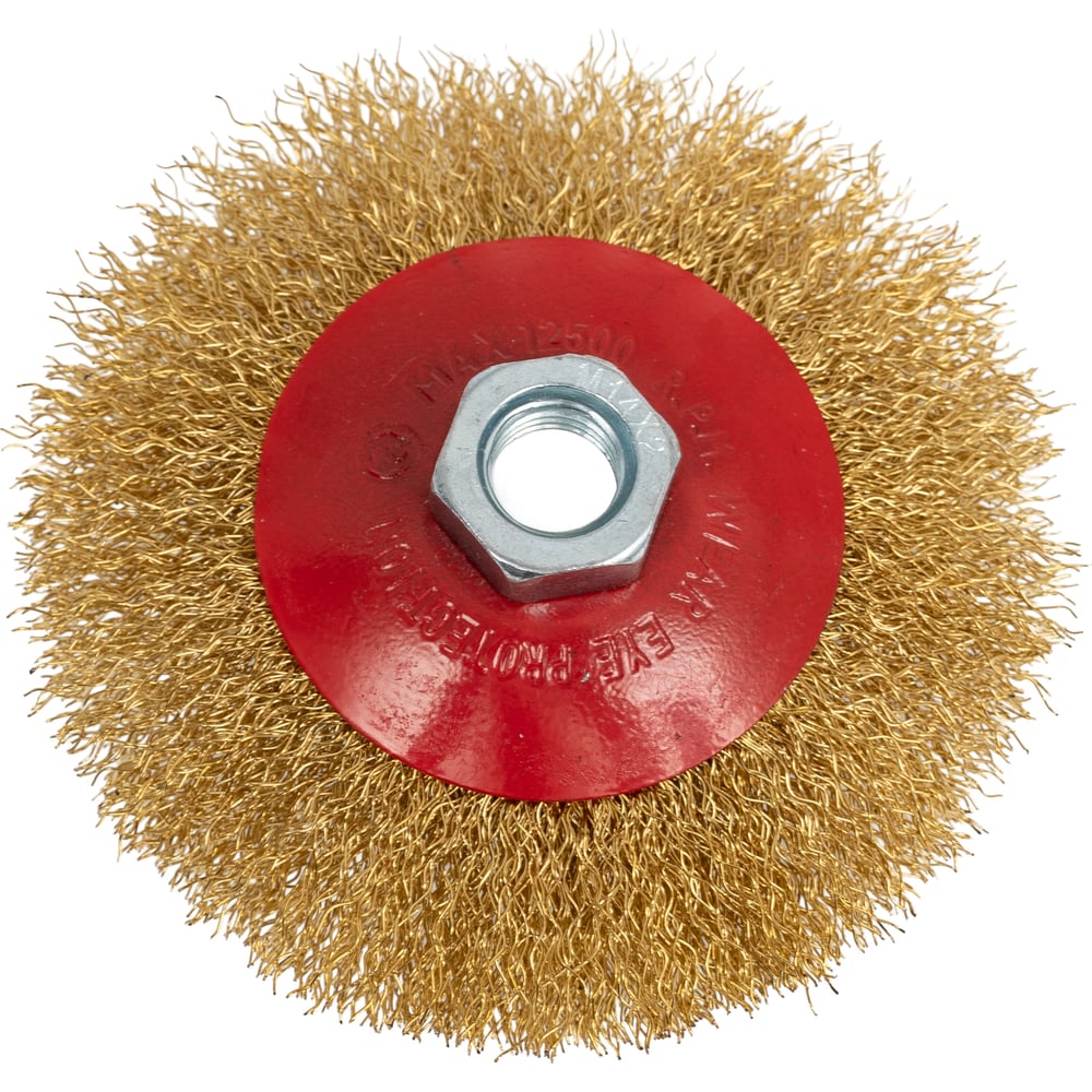 Изображение товара Щётка-крацовка конусная 100 мм М14 мягкая латунированная для УШМ Orientcraft