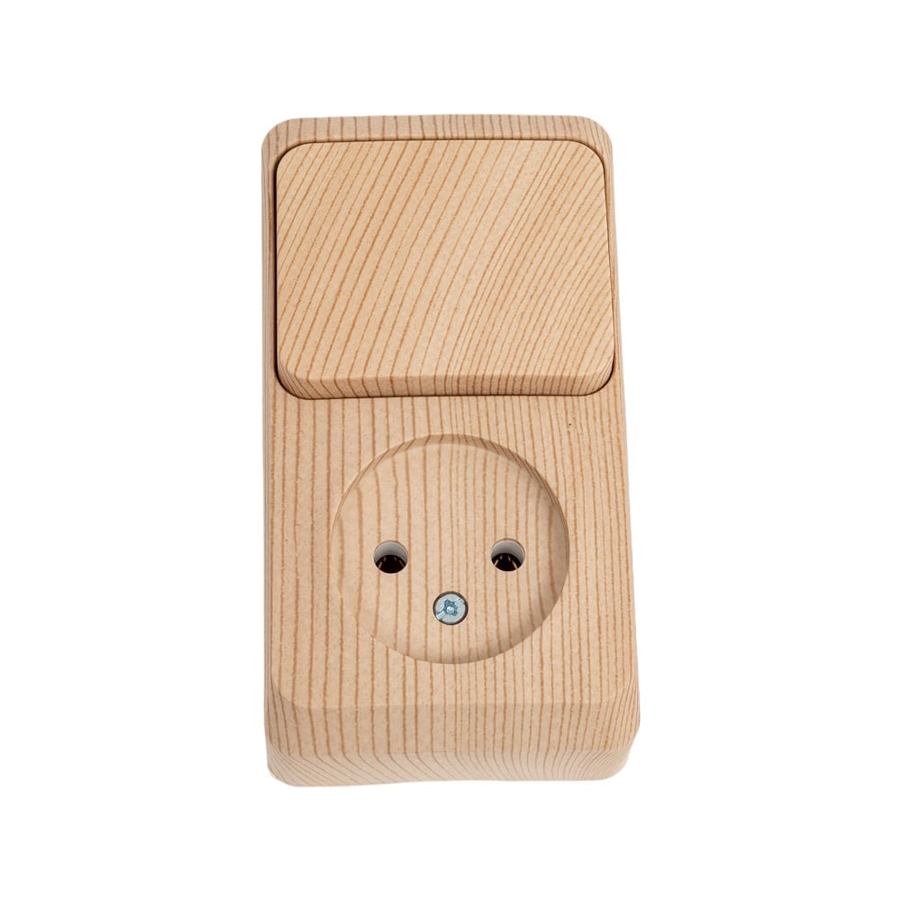 Изображение товара Блок 1-местная розетка + 1-клавишный выключатель Systeme Electric открытой проводки Этюд без заземления сосна BPA16-204D