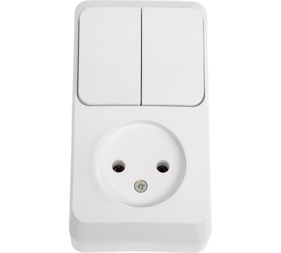 Изображение товара Блок 1-местная розетка + 2-клавишный выключатель Systeme Electric открытой проводки Этюд без заземления белый BPA16-205B