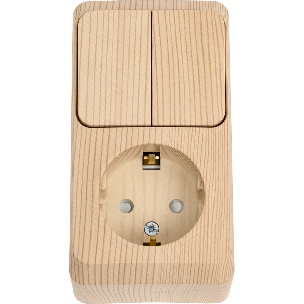 Изображение товара Блок розетка с выключателем Systeme Electric Этюд 1 погружная, сосна, IP20