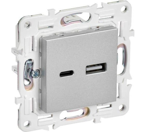 Изображение товара Розетка IEK SKANDY USB A+C 3,1А SK-R14S серебро SK-U22-D31-K23