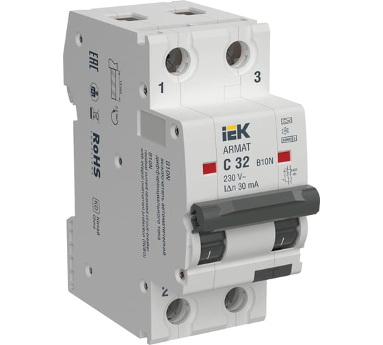 Изображение товара АВДТ B10N 2P C32 30мА тип A электромеханический IEK ARMAT AR-B10N-2-C032A030