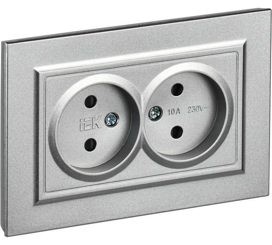 Изображение товара Розетка IEK BRITE 2-я без з/к с з/ш 10А в сб. РСш12-2-БрА, алюминий BR-R23-10-K47-F