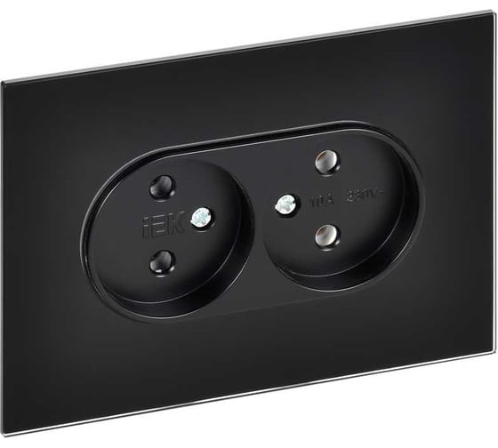 Изображение товара Розетка IEK SKANDY 2-я без з/к/ш стекло 10А SK-R03Bl, черный SK-R20-10-K02