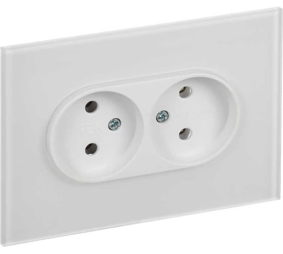 Изображение товара Розетка IEK SKANDY 2-я без з/к/ш стекло 10А SK-R03W, белый SK-R20-10-K01