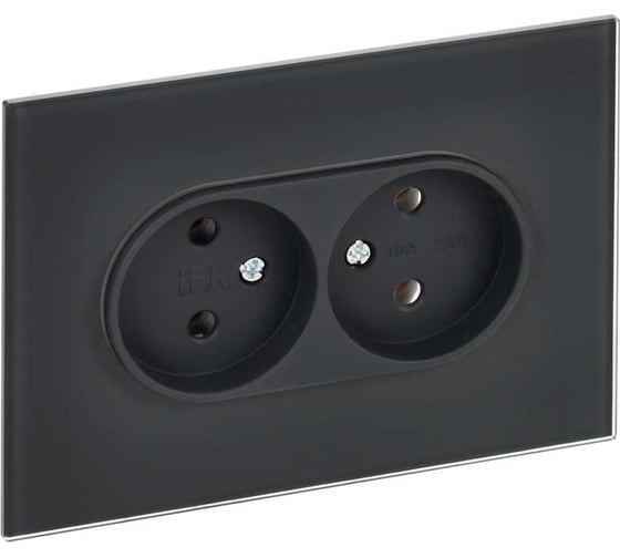 Изображение товара Розетка IEK SKANDY 2-я без з/к/ш стекло 10А SK-R03G, графитовый SK-R20-10-K53