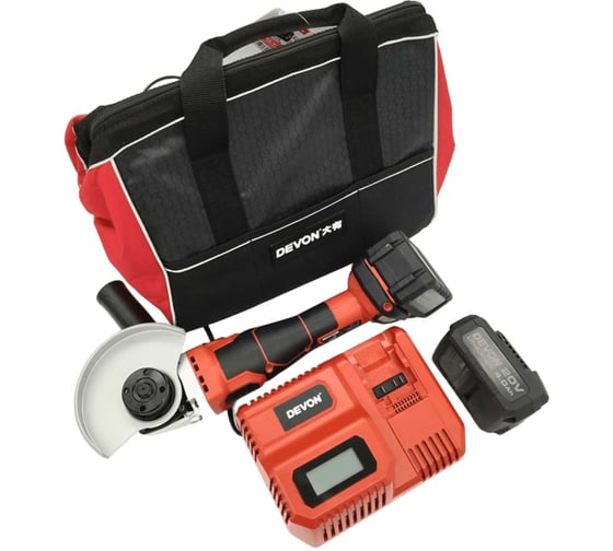 Изображение товара Аккумуляторная углошлифовальная машина DEVON 2 АКБ 4 Ач, З/У, сумка 2905-Li-20-125Q-SET