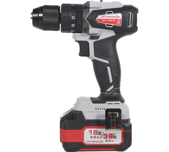 Изображение товара Бесщеточная ударная аккумуляторная дрель-шуруповерт Интерскол ДАУ-13/36В 50 Li-ion АПИ (кейс, 2 аккум. 2.0Ач, ЗУ) 850.2.2.70