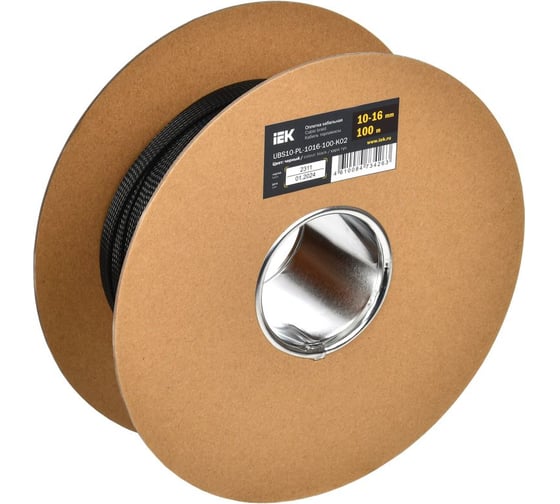 Изображение товара Оплетка кабельная IEK 10-16 мм, полиэстер 100 м, черная UBS10-PL-1016-100-K02