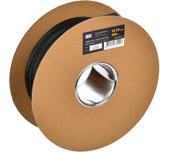 Изображение товара Оплетка кабельная IEK 15-24 мм, полиэстер 100 м, черная UBS10-PL-1524-100-K02