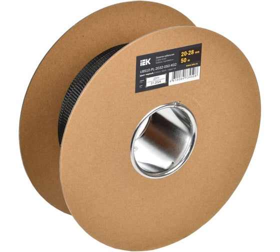 Изображение товара Оплетка кабельная IEK 20-28 мм, полиэстер 50 м, черная UBS10-PL-2032-050-K02