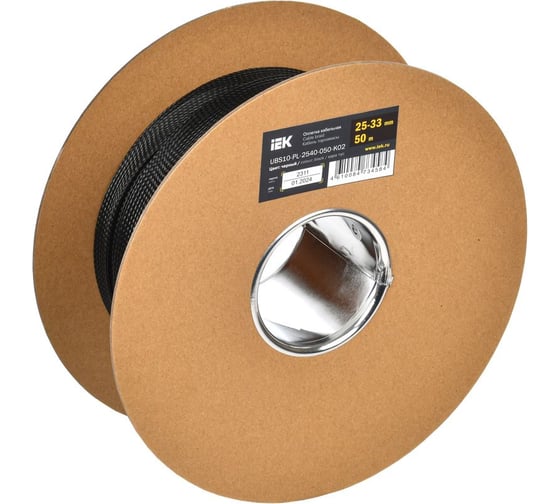 Изображение товара Оплетка кабельная IEK 25-33 мм, полиэстер 50 м, черная UBS10-PL-2540-050-K02