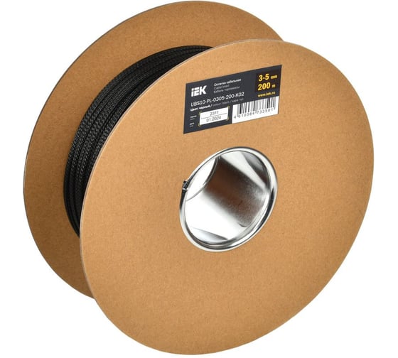 Изображение товара Оплетка кабельная IEK 3-5 мм, полиэстер 200 м, черная UBS10-PL-0305-200-K02