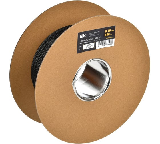 Изображение товара Оплетка кабельная IEK 6-10 мм, полиэстер 100 м, черная UBS10-PL-0610-100-K02