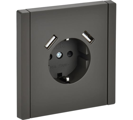 Изображение товара Розетка IEK FORTEPIANO з/к/ш в/к 16А USB A+A 3,1А FP345 серая FP-R14-16-U21-D31-K03