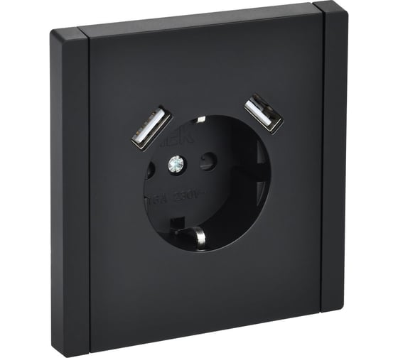 Изображение товара Розетка IEK FORTEPIANO з/к/ш в/к 16А USB A+A 3,1А FP145 черная FP-R14-16-U21-D31-K02