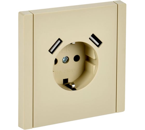 Изображение товара Розетка IEK FORTEPIANO з/к/ш в/к 16А USB A+A 3,1А FP445 ваниль FP-R14-16-U21-D31-K10