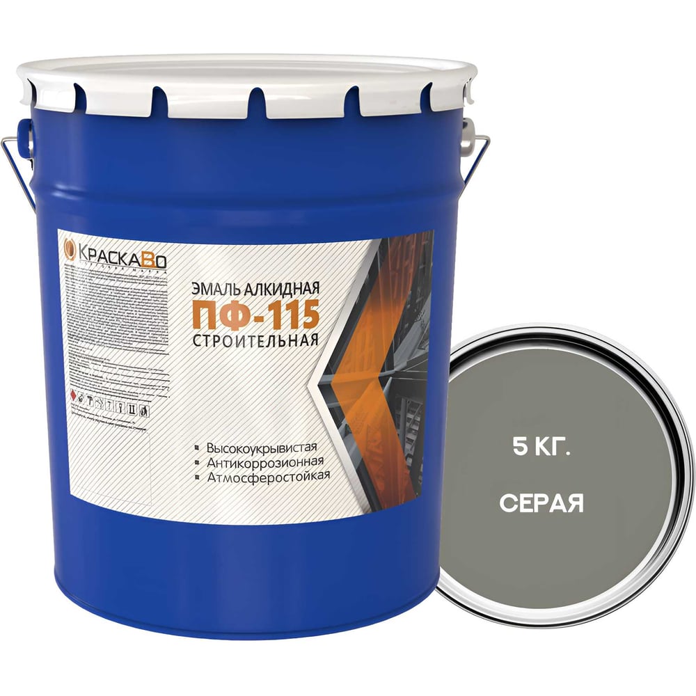 Изображение товара Эмаль краска Во ПФ-115 серый строительная 5кг высоая износостойкость