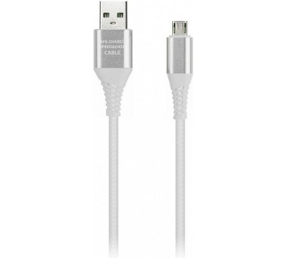 Изображение товара Дата-кабель SMARTBUY Micro кабель в резиновой оплетке Gear 1 м, металлический наконечник, 2А, белый iK-12ERG white