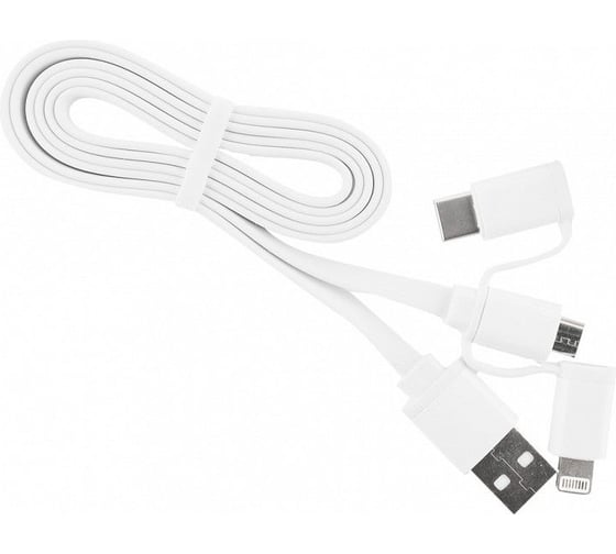 Изображение товара Дата-кабель SMARTBUY USB - 3 в 1 Micro+C+8pin, резин, толст. 1.2 м, до 3А белый iK-312QBOMB white