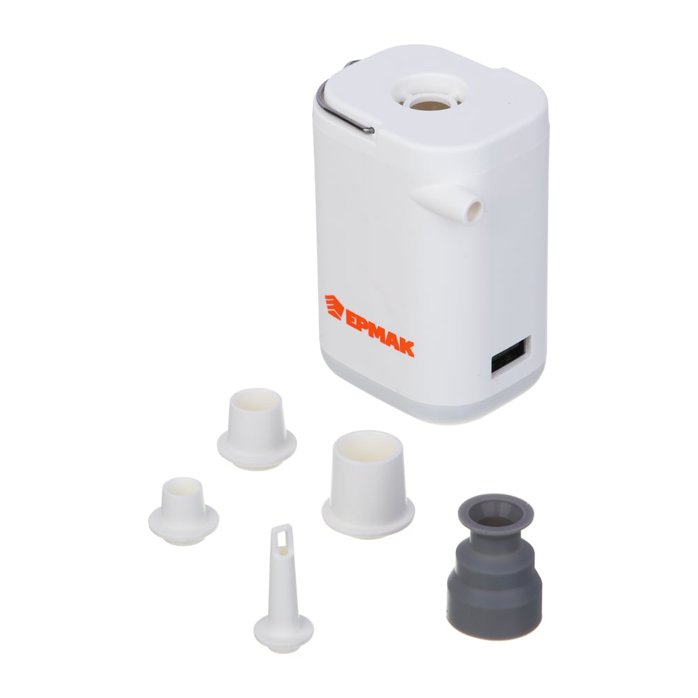 Изображение товара Портативный насос ЕРМАК 5 насадок, фонарик, пауэрбанк, 2400 мАч, 130x44x53 мм