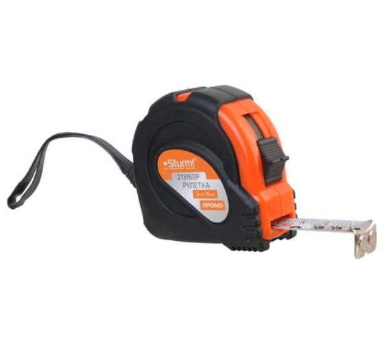 Изображение товара Рулетка Sturm 3x16мм, обрезиненная, магнит на зацепе 21316SP