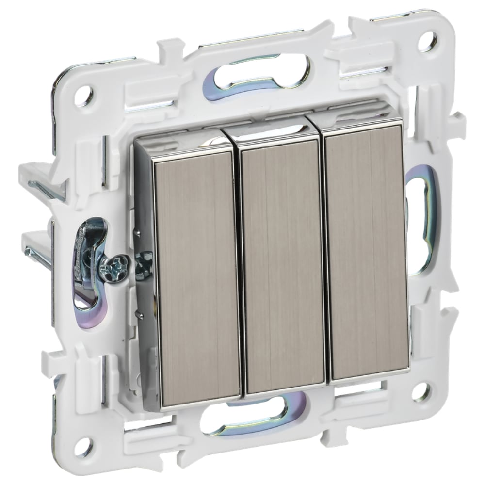 Изображение товара Выключатель 3-клавишный IEK SKANDY никель для освещения 10А