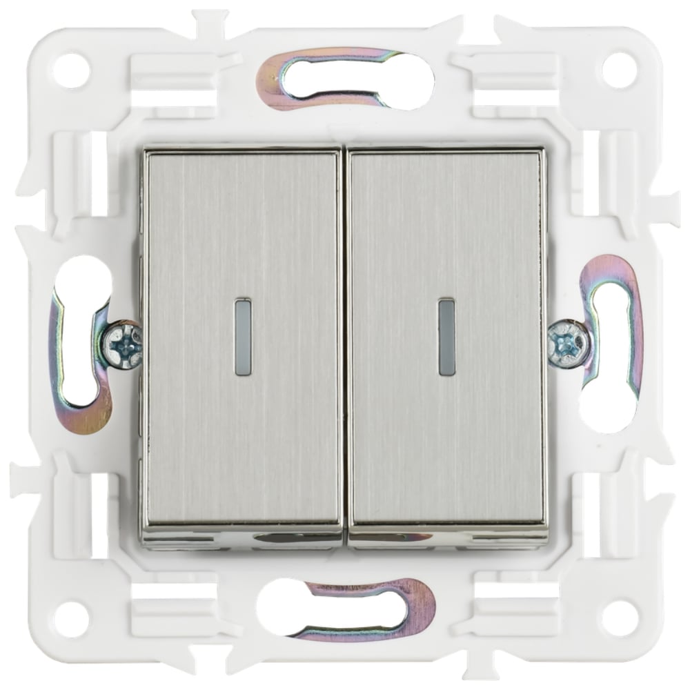 Изображение товара Выключатель двойной имиджевый IEK SKANDY с индикатором никель 10А