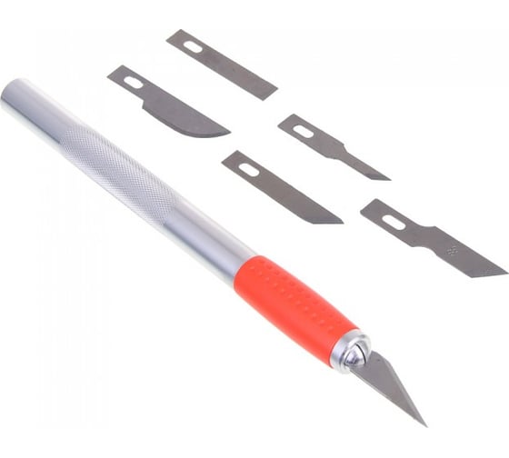 Изображение товара Нож макетный ЕРМАК металл+TPR + 6 лезвий разнотипных, пластиковый кейс, блистер 685-041