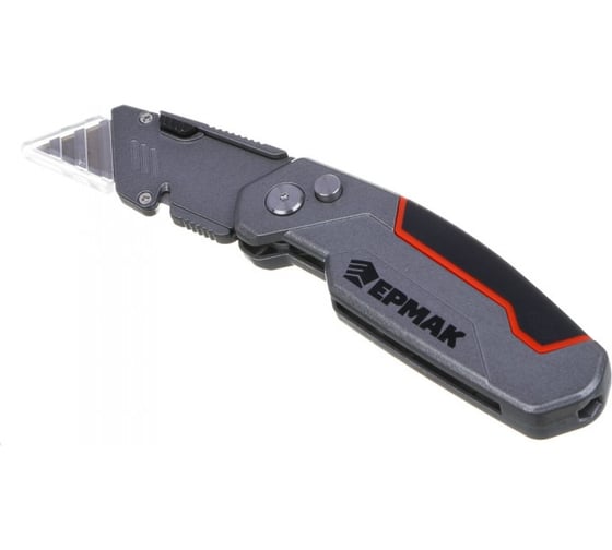 Изображение товара Нож универсальный складной ЕРМАК цинковый сплав+ABS+TPR, с выдв.лезв.19мм трап.+2 запас.лезв.+2 биты 685-039