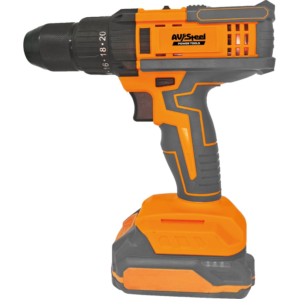 Изображение товара Аккумуляторная дрель AV Steel AV-CD 18/45 2x2Ah с кейсом и подсветкой Изображение товара Аккумуляторная дрель AV Steel AV-CD 18/45 2x2Ah с кейсом и подсветкой